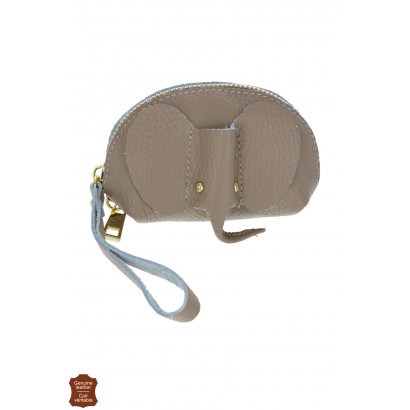 LEATHER PURSE IN SOLID COLOR AND ELEPHANT HEAD