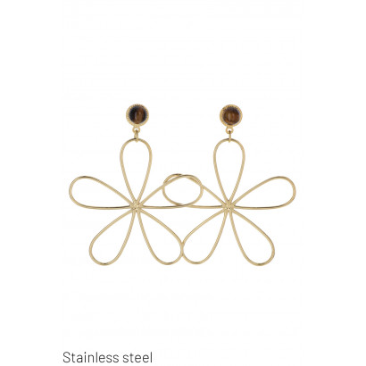 STEEL EARRING FLOWER SHAPE WITH STONE