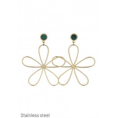 STEEL EARRING FLOWER SHAPE WITH STONE