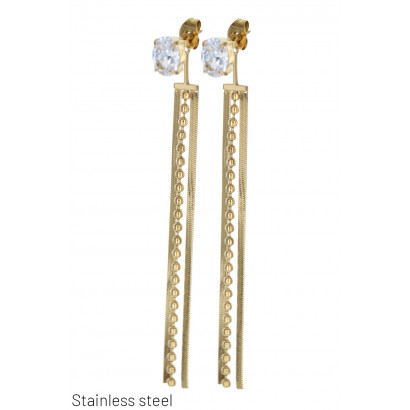 BOUCLES D'OREILLES ACIER, FRANGES EN CHAINE, STRAS