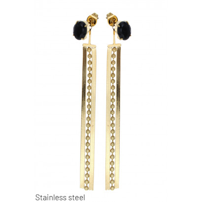 BOUCLES D'OREILLES ACIER, FRANGES EN CHAINE, STRAS