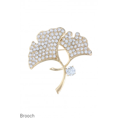 BROCHE MET BLAD EN STRASS