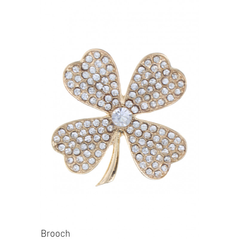 BROCHE MET KLAVERTJE VIER EN STRASS