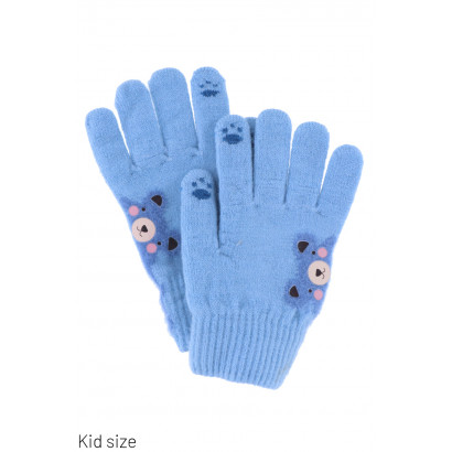 KIDS KNITTED GLOVES WITH TEDDY BEAR