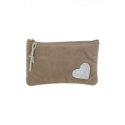 POCHETTE/TROUSSE EN PELUCHE AVEC COEUR EN STRASS