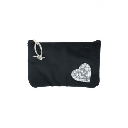 POCHETTE/TROUSSE EN PELUCHE AVEC COEUR EN STRASS