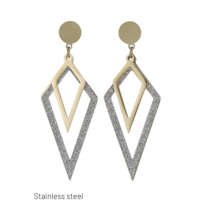 STEEL EARRINGS GEOMETRIC SHAPE WITH GLITTER