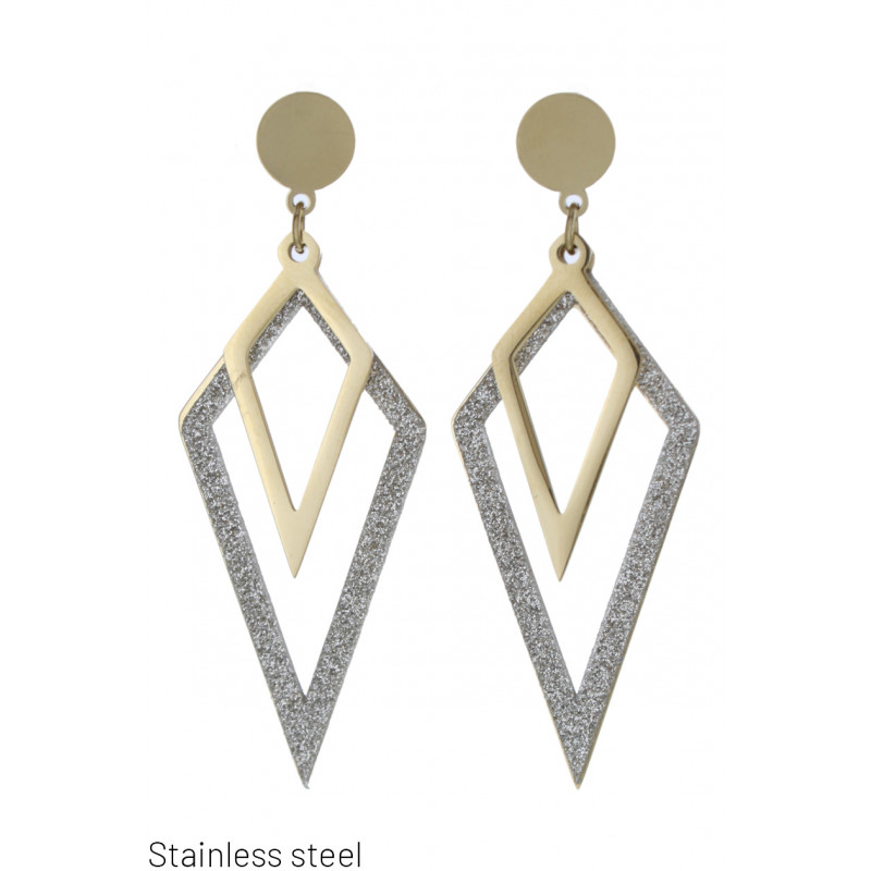 STEEL EARRINGS GEOMETRIC SHAPE WITH GLITTER