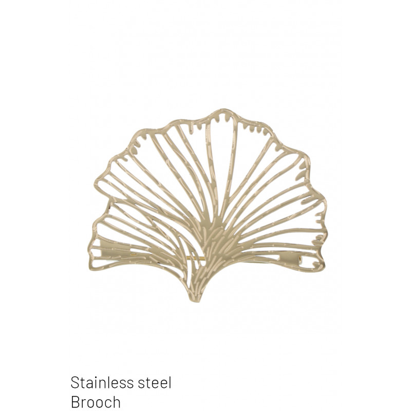 STEEL BROOCH WITH GINKO LEAF