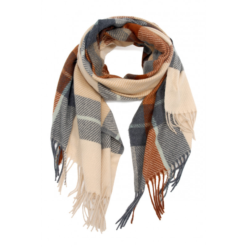 WOVEN WINTER SCARF PRINTED STRIPES WITH FRINGES