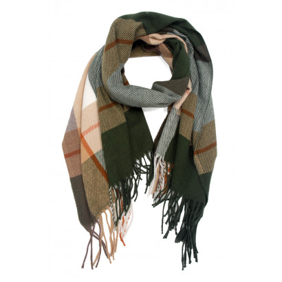 WOVEN WINTER SCARF PRINTED STRIPES WITH FRINGES