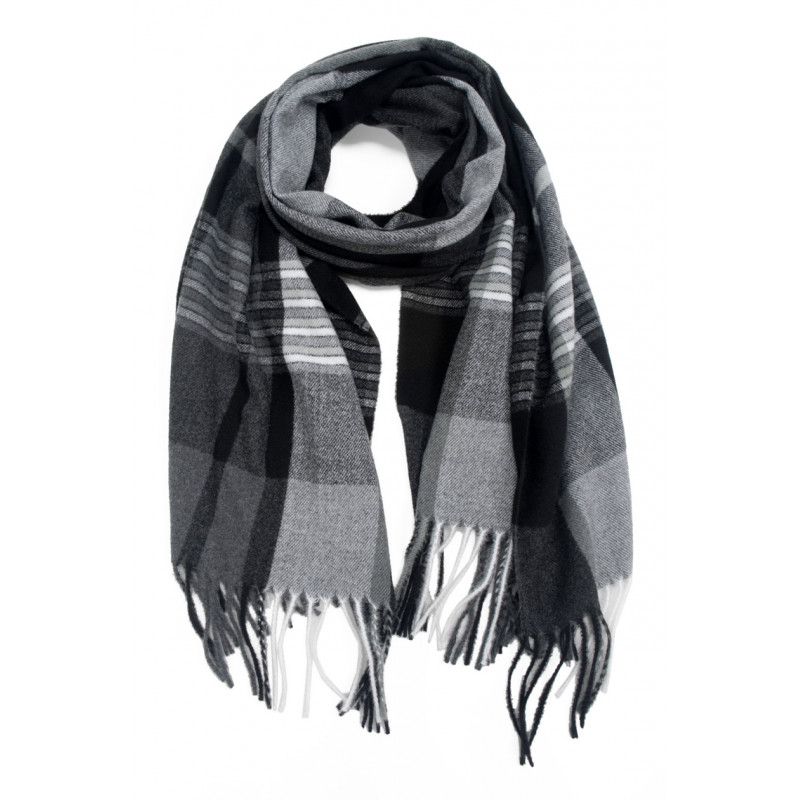 WOVEN WINTER SCARF PRINTED STRIPES WITH FRINGES