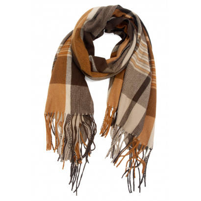 WOVEN WINTER SCARF PRINTED STRIPES WITH FRINGES