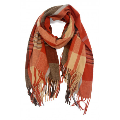 WOVEN WINTER SCARF PRINTED STRIPES WITH FRINGES