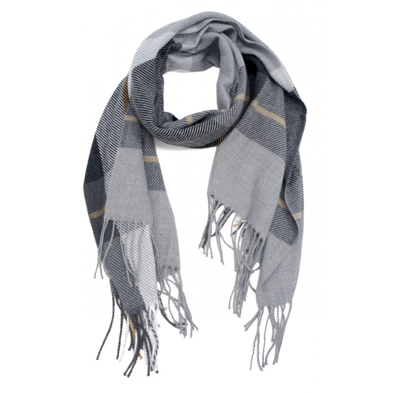 WOVEN WINTER SCARF PRINTED STRIPES WITH FRINGES