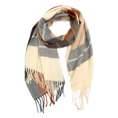 WOVEN WINTER SCARF PRINTED STRIPES WITH FRINGES