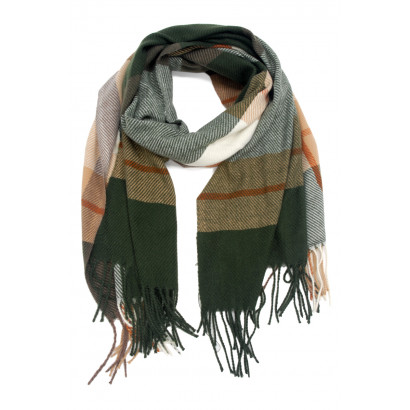 WOVEN WINTER SCARF PRINTED STRIPES WITH FRINGES