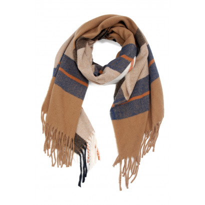 WOVEN WINTER SCARF PRINTED STRIPES WITH FRINGES