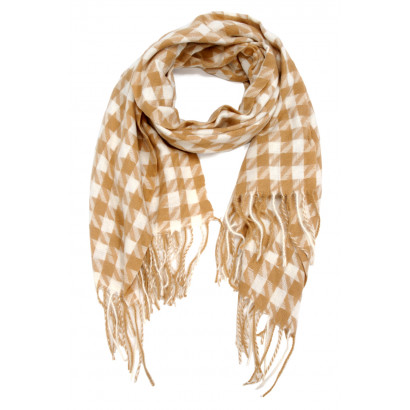 WOVEN WINTER SCARF HOUNDSTOOTH AND FRINGES