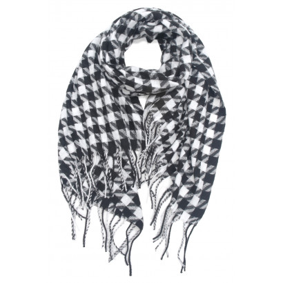 WOVEN WINTER SCARF HOUNDSTOOTH AND FRINGES