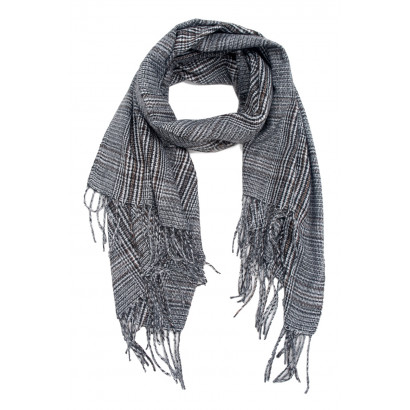 WOVEN WINTER SCARF PRINTED STRIPES WITH FRINGES