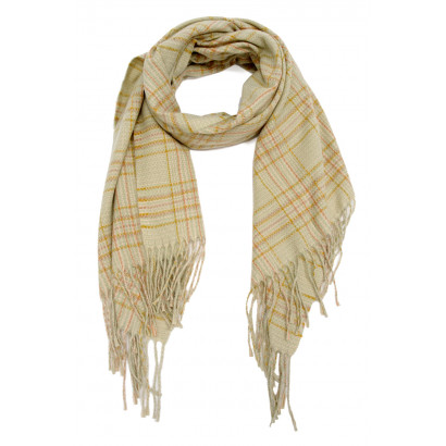 WOVEN WINTER SCARF PRINTED STRIPES WITH FRINGES