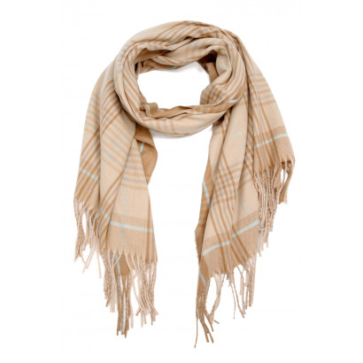 WOVEN WINTER SCARF PRINTED STRIPES WITH FRINGES