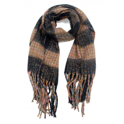 WOVEN WINTER SCARF CHECKED WITH FRINGES