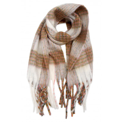 WOVEN WINTER SCARF CHECKED WITH FRINGES