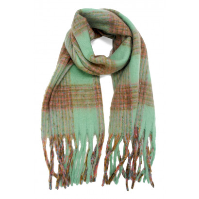 WOVEN WINTER SCARF CHECKED WITH FRINGES