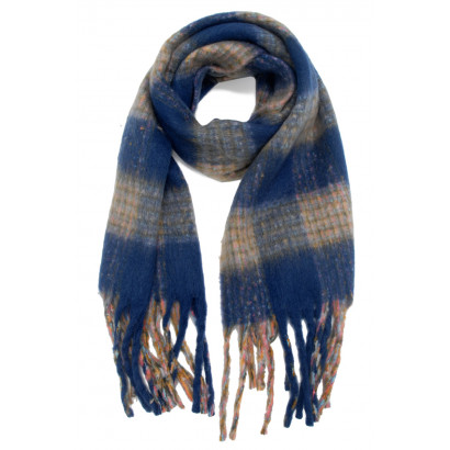 WOVEN WINTER SCARF CHECKED WITH FRINGES