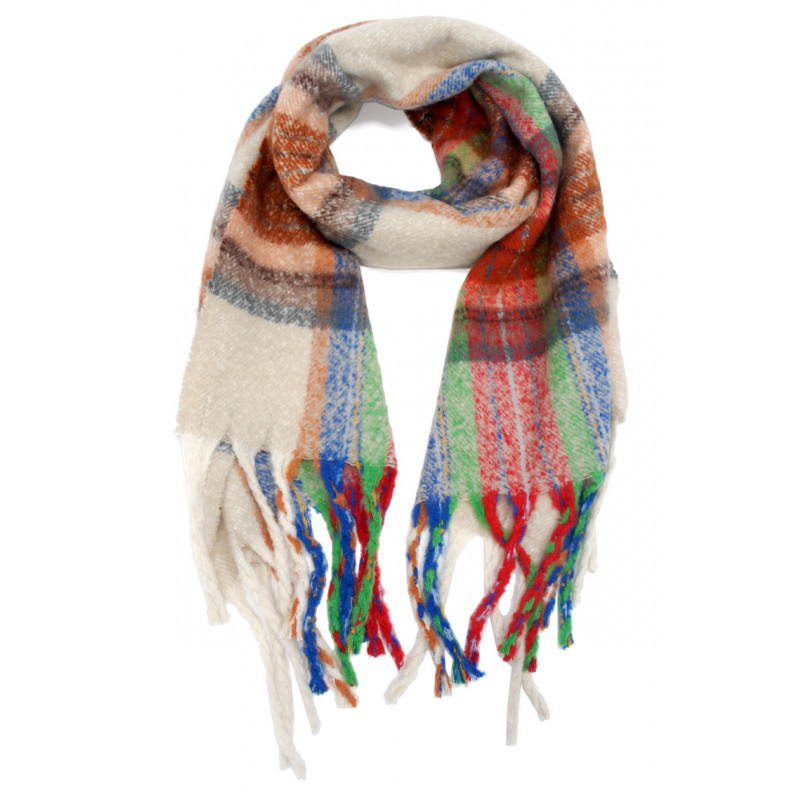 WOVEN WINTER SCARF PRINTED STRIPES WITH FRINGES