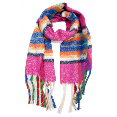 WOVEN WINTER SCARF PRINTED STRIPES WITH FRINGES