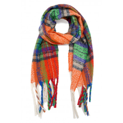 WOVEN WINTER SCARF PRINTED STRIPES WITH FRINGES