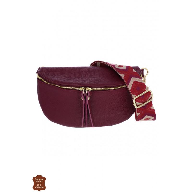 CÉLINA, SAC BANANE EN CUIR, COULEUR UNIE, SANGLE