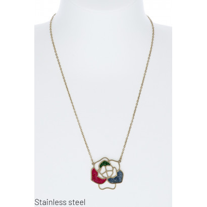 STAAL KETTING MET BLOEMEN EN GLITTERS