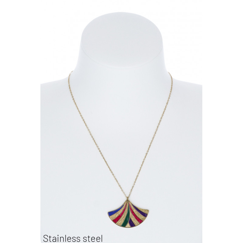 STAINL.STEEL NECKLACE WITH COLORED FAN SHAPE