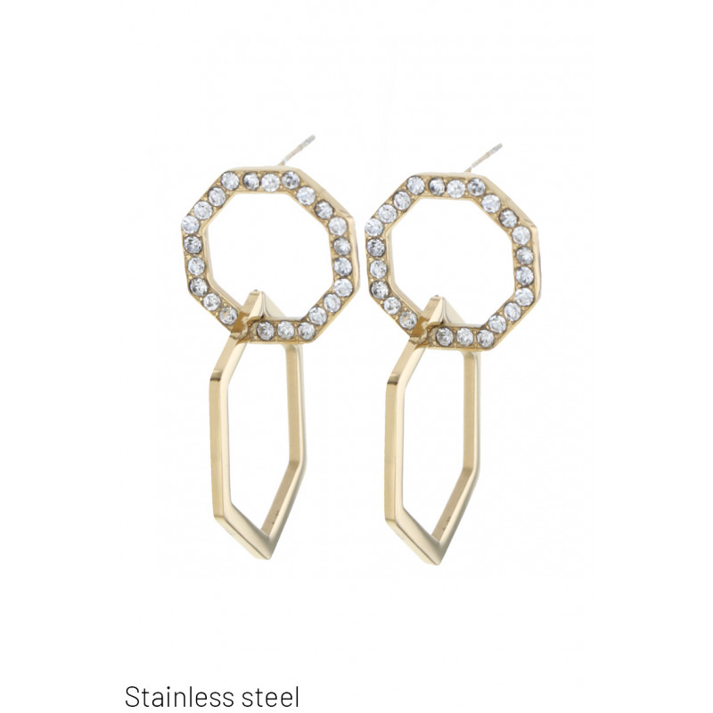 STEEL EARRING GEOMETRIC SHAPE AND RHINESTONES