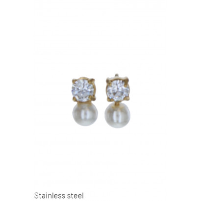 BOUCLES D'OREILLES EN ACIER AVEC PERLE ET STRASS