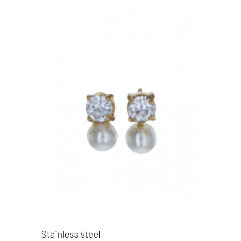 BOUCLES D'OREILLES EN ACIER AVEC PERLE ET STRASS