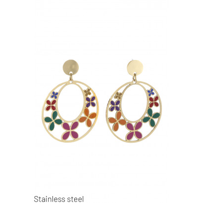 STEEL EARRING ROUND SHAPE WITH FLOWERS