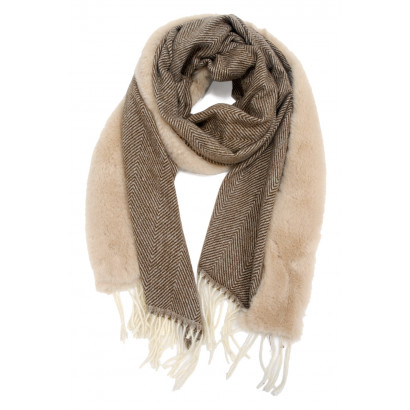 WOVEN WINTER SCARF WITH FUR IMITATION