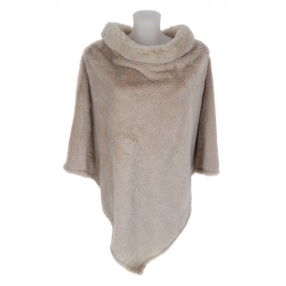 PONCHO WITH COLLAR AND FAKE FUR TRIM