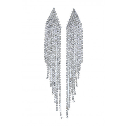 EARRINGS GEOMETRIC SHAPE PENDANT, STRASS & FRINGES