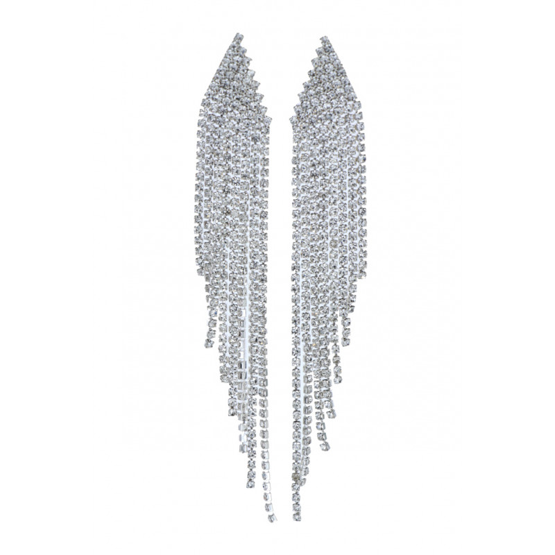 EARRINGS GEOMETRIC SHAPE PENDANT, STRASS & FRINGES