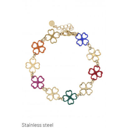 STAINLESS STEEL BRACELET WITH COLORED CLOVER LINKS