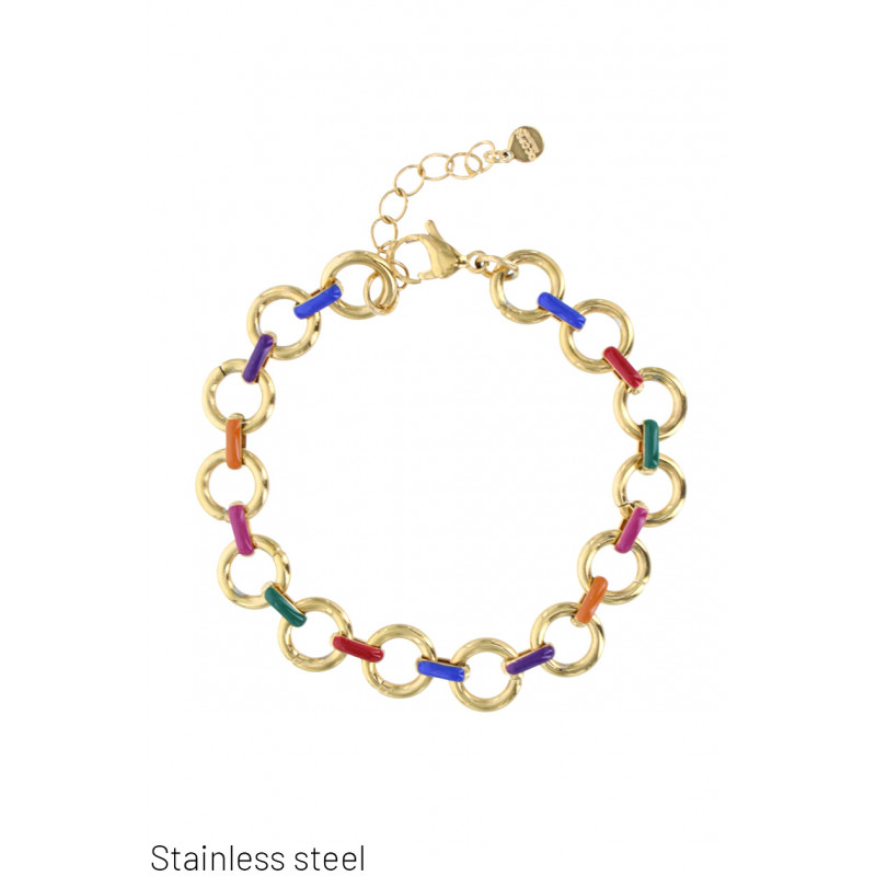 STAINLESS STEEL BRACELET, COLORED ROUND PENDANT