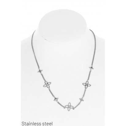 STAINL.STEEL NECKLACE WITH FLOWER & STARS