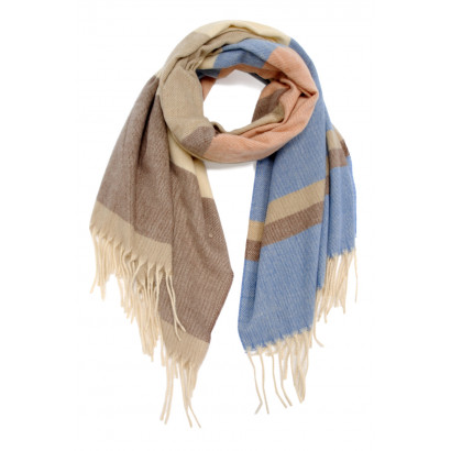 WOVEN WINTER SCARF PRINTED STRIPES WITH FRINGES