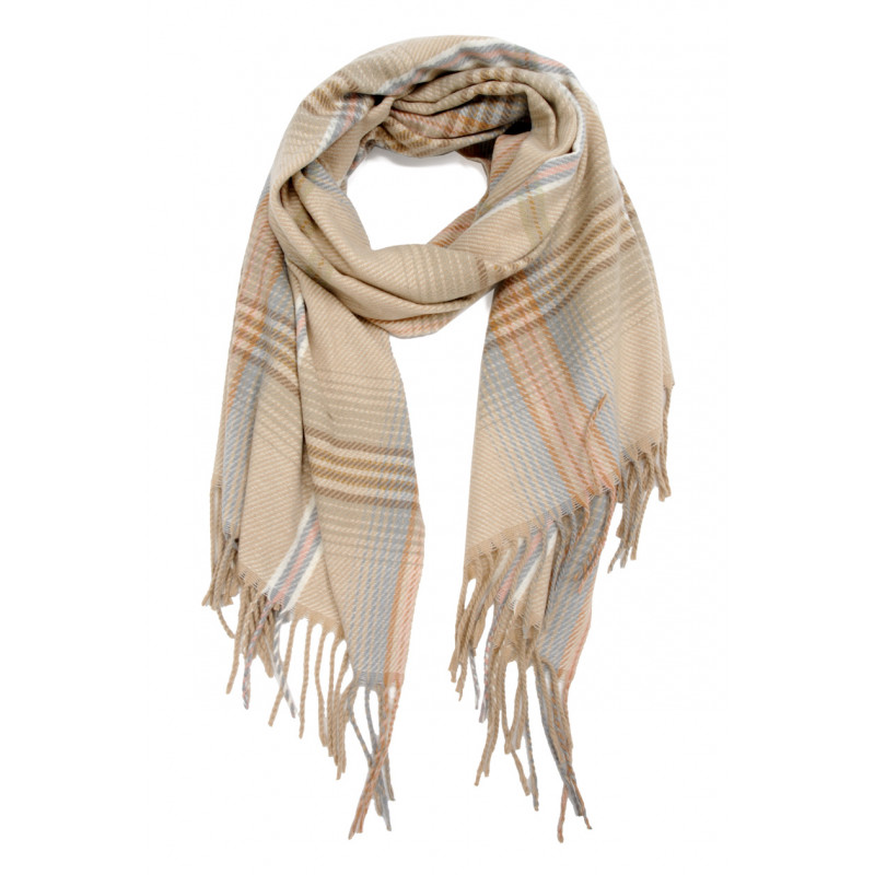 WOVEN WINTER SCARF PRINTED STRIPES WITH FRINGES